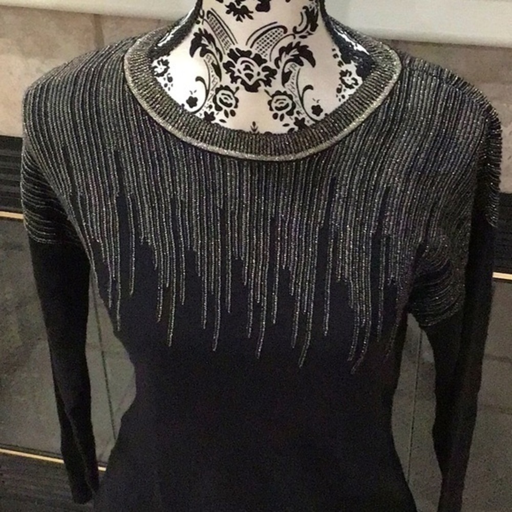 Alfani Women's Sweater Black Size Small S Pullover Metallic Vented Hem - Picture 3 of 4